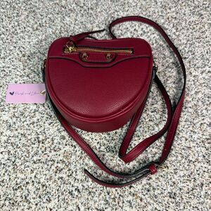 Red Heart-Shaped Leather Crossbody Bag Gold Hardware